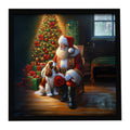 Cavalier Spaniel and Santa Claus Framed Metal Print Bathroom, Kitchen, Office, Home Decor Wall Art Ready to Hang, Square, 8X8