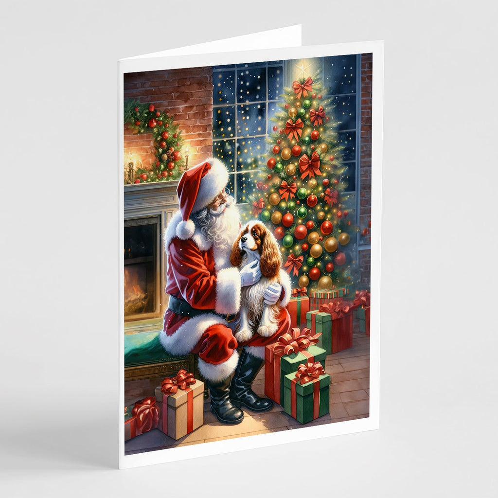 Cavalier Spaniel and Santa Claus Greeting Cards Pack of 8 Blank Cards with Envelopes Whimsical A7 Size 5x7