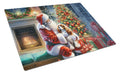 Cavalier Spaniel and Santa Claus Cutting Board Tempered Glass Kitchen Cutting Surface, Heat Resistant Chopping, Non-Slip Feet, Food Prep & Serving