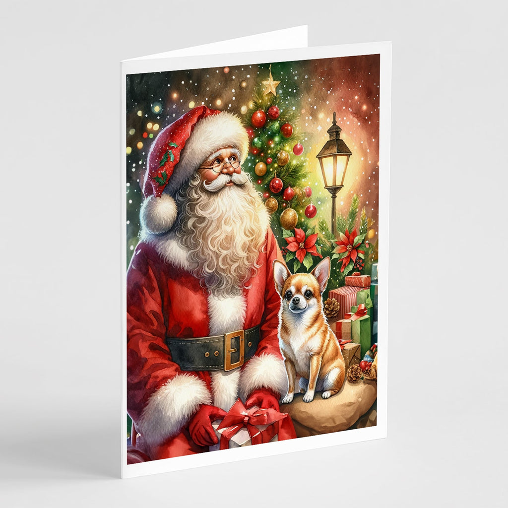 Chihuahua and Santa Claus Greeting Cards Pack of 8 Blank Cards with Envelopes Whimsical A7 Size 5x7