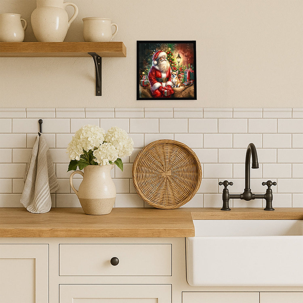 Chihuahua and Santa Claus Framed Metal Print Bathroom, Kitchen, Office, Home Decor Wall Art Ready to Hang, Square, 8X8