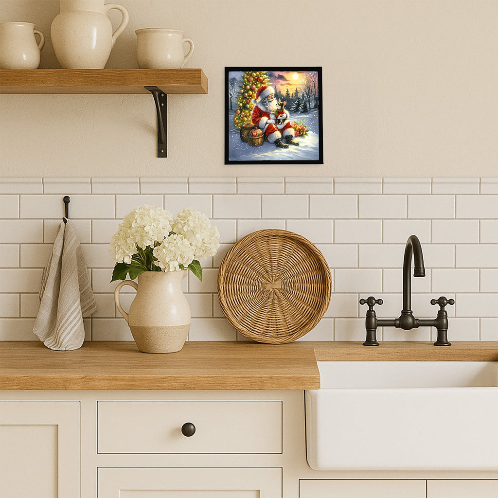 Chihuahua and Santa Claus Framed Metal Print Bathroom, Kitchen, Office, Home Decor Wall Art Ready to Hang, Square, 8X8