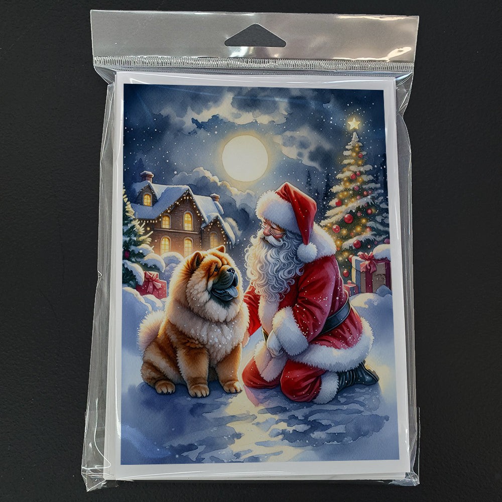 Chow Chow and Santa Claus Greeting Cards Pack of 8 Blank Cards with Envelopes Whimsical A7 Size 5x7