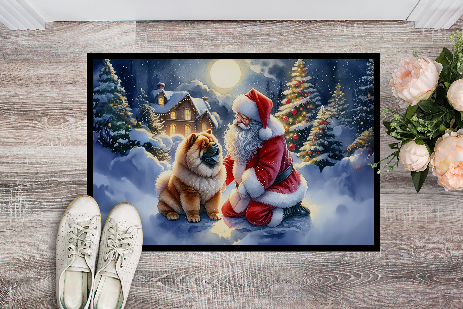 Chow Chow and Santa Claus Doormat Indoor Outdoor 24H X 36W Front Door Mat Rugs for Entryway, Non Slip Washable Low Pile,
