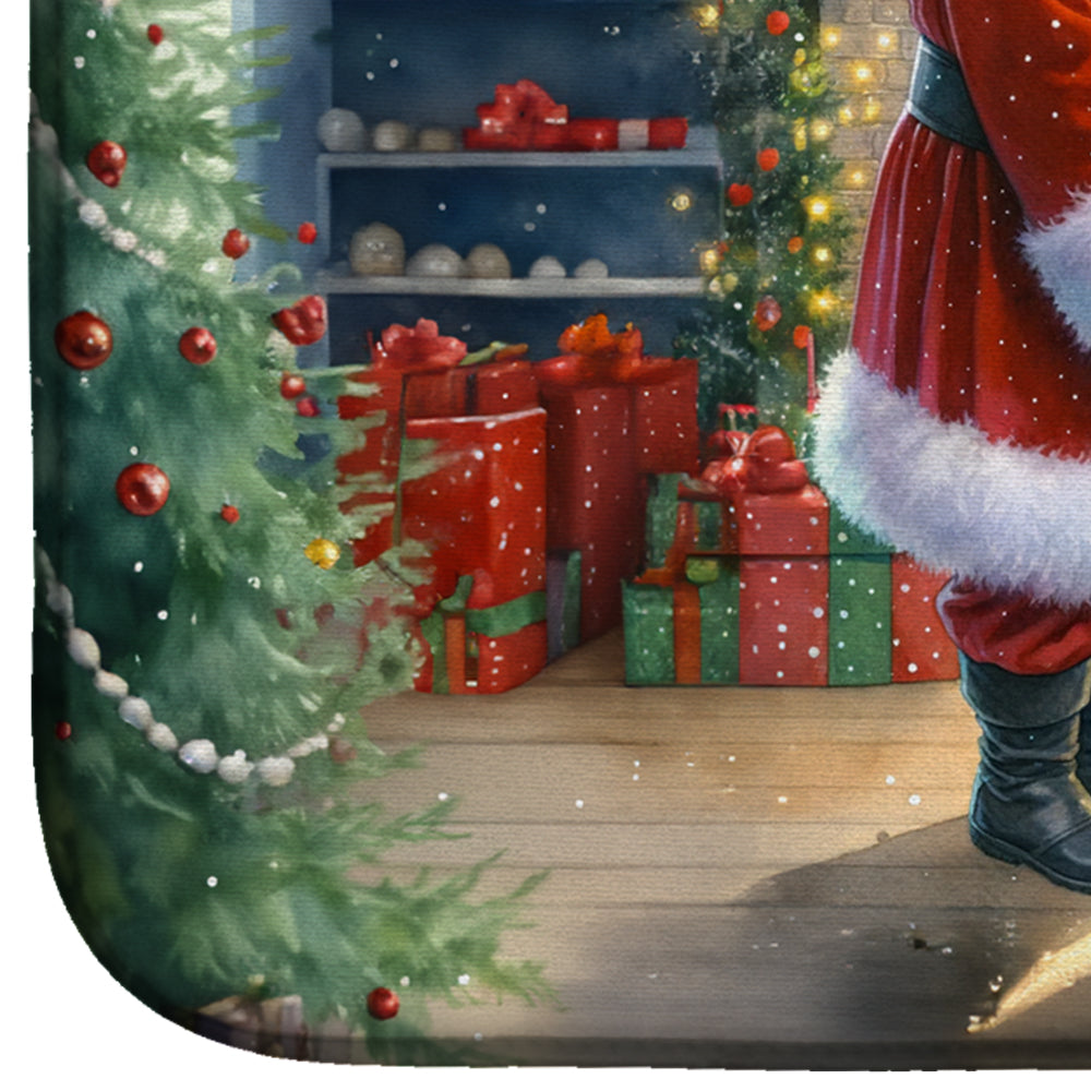 Collie and Santa Claus Dish Drying Mat Absorbent Dish Drying Mat Pad for Kitchen Counter Dish Drainer Mat for Countertop, 14 x 21", Multicolor