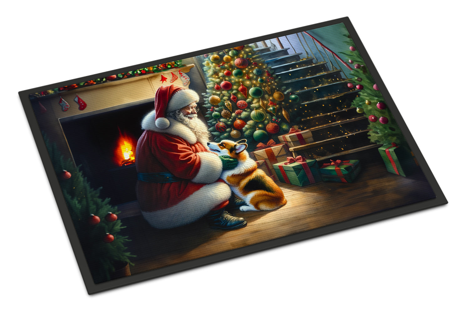 Corgi and Santa Claus Doormat Indoor Outdoor 24H X 36W Front Door Mat Rugs for Entryway, Non Slip Washable Low Pile,