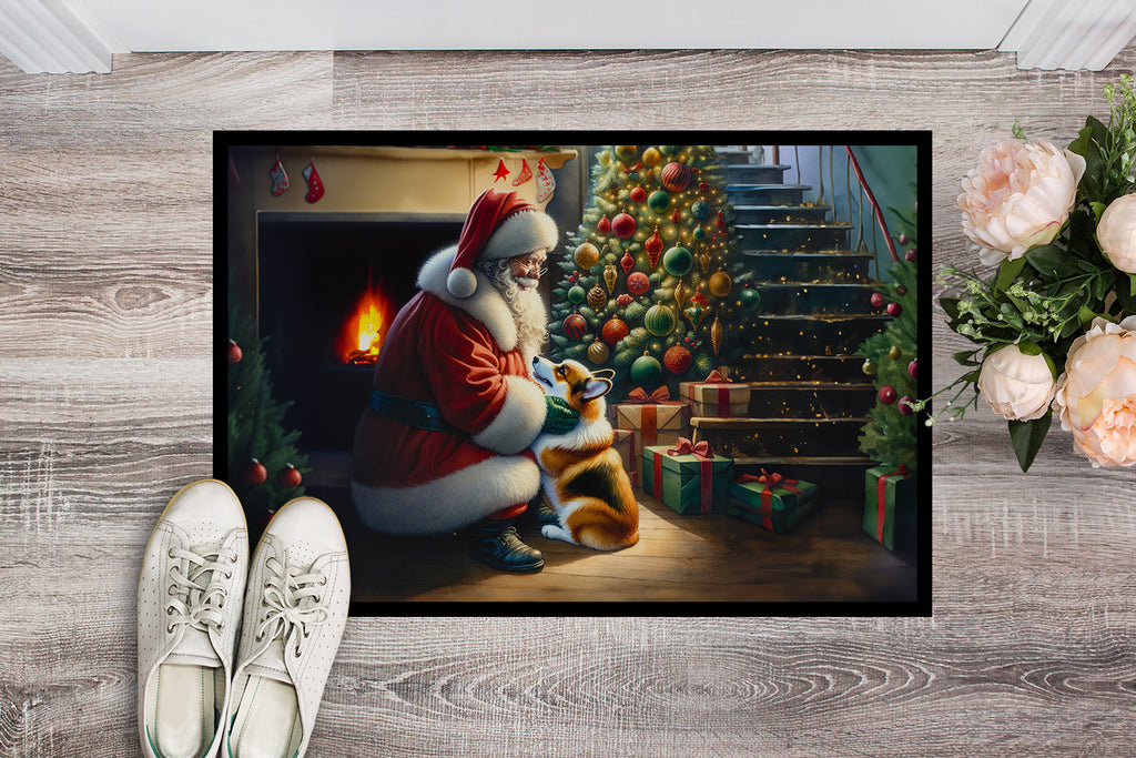 Corgi and Santa Claus Doormat Indoor Outdoor 24H X 36W Front Door Mat Rugs for Entryway, Non Slip Washable Low Pile,