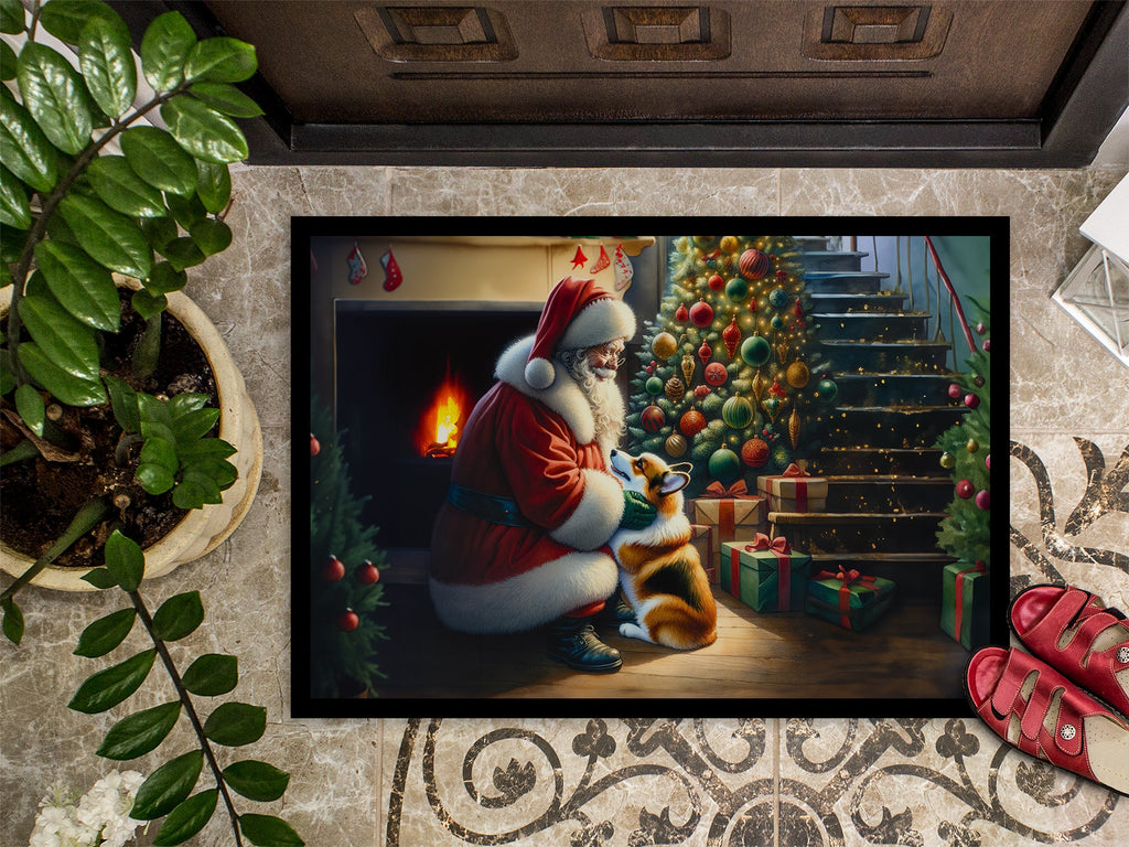 Corgi and Santa Claus Doormat Indoor Outdoor 18H X 27W Front Door Mat Rugs for Entryway, Non Slip Washable