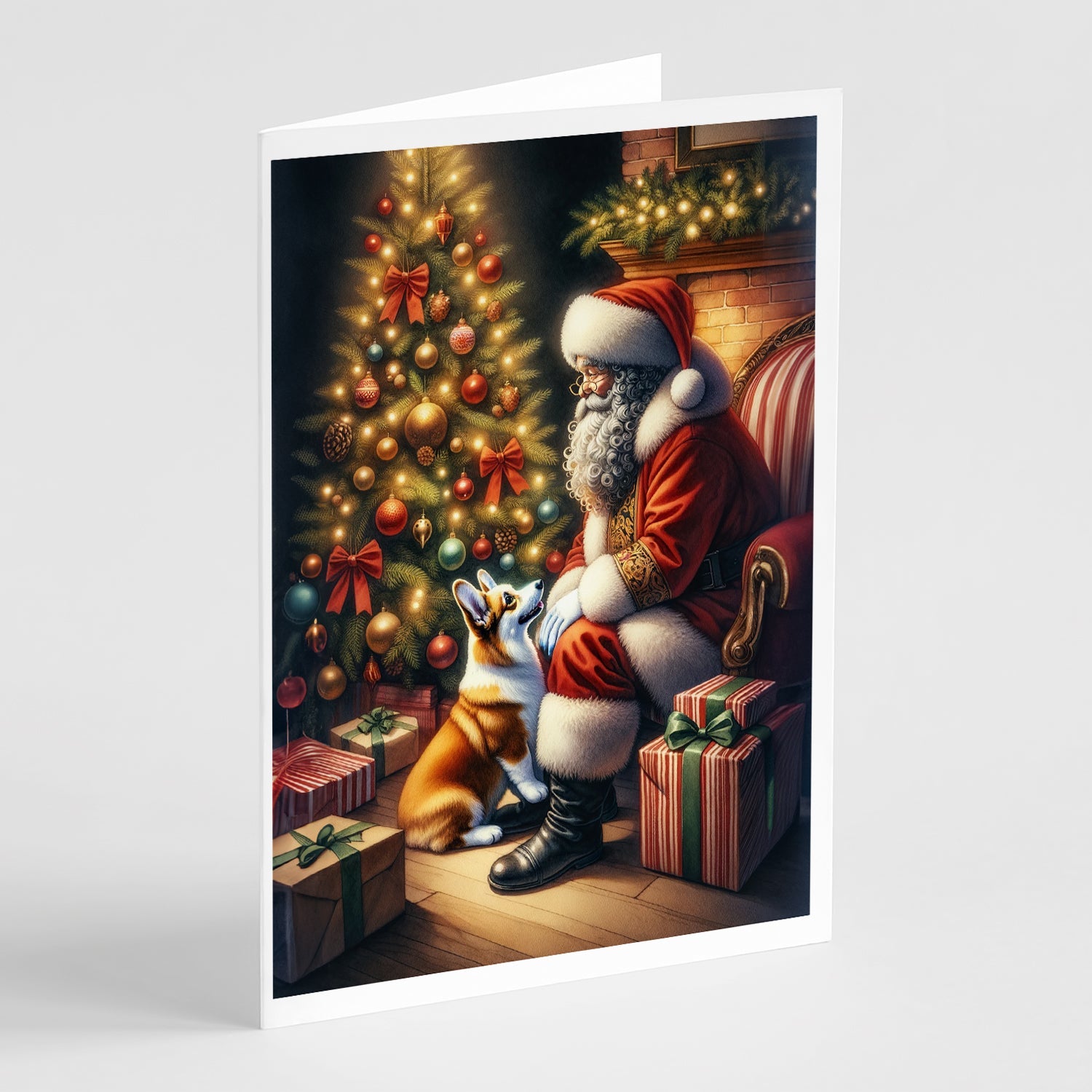 Corgi and Santa Claus Greeting Cards Pack of 8 Blank Cards with Envelopes Whimsical A7 Size 5x7