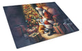 Corgi and Santa Claus Cutting Board Tempered Glass Kitchen Cutting Surface, Heat Resistant Chopping, Non-Slip Feet, Food Prep & Serving