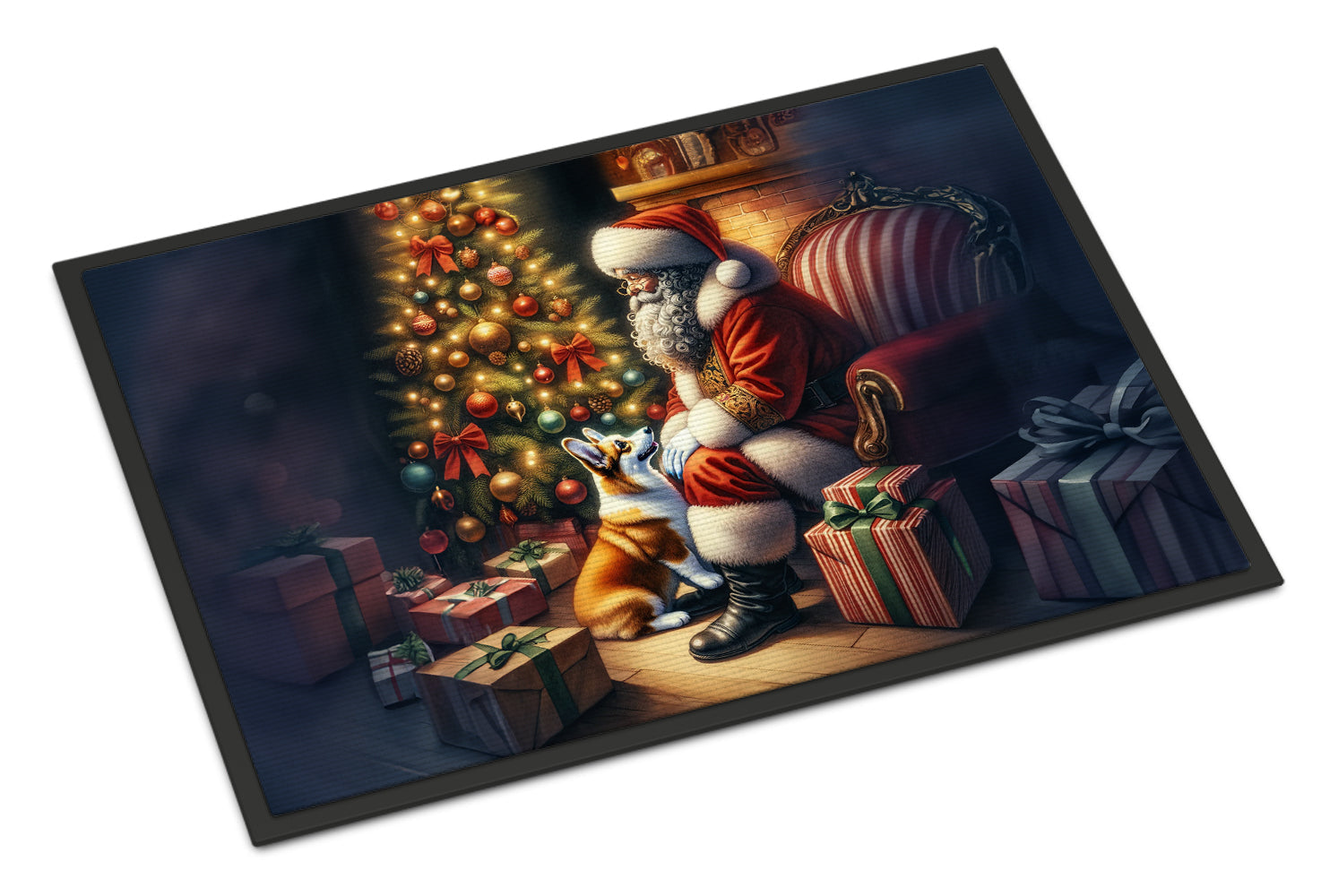 Corgi and Santa Claus Doormat Indoor Outdoor 18H X 27W Front Door Mat Rugs for Entryway, Non Slip Washable
