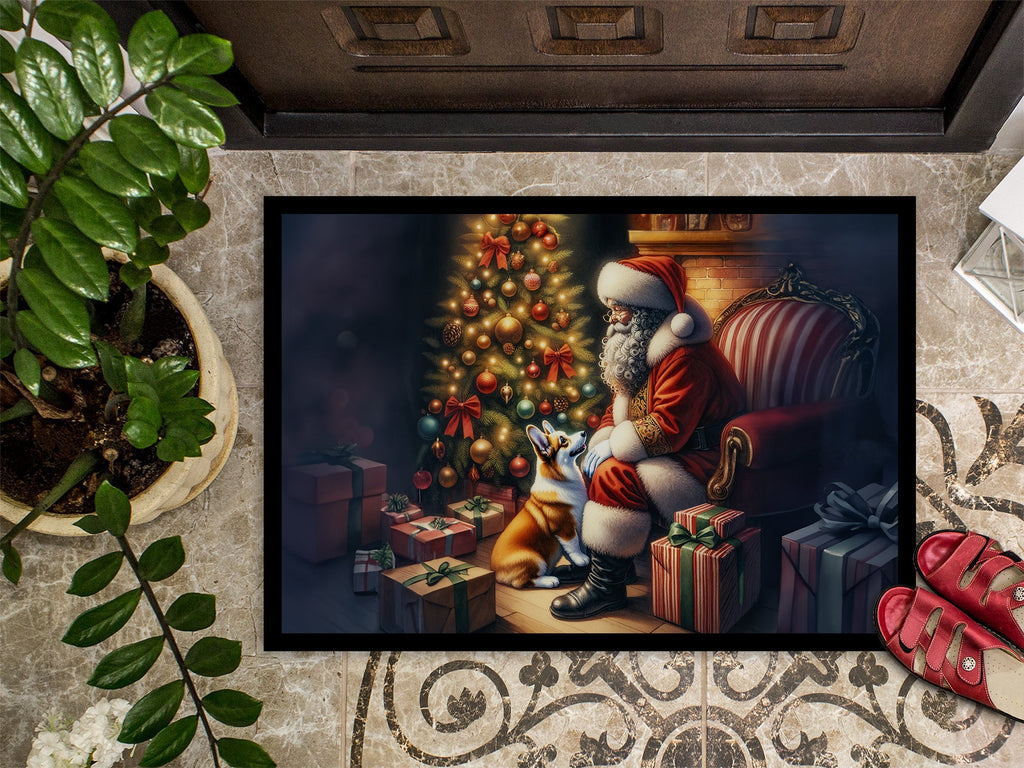 Corgi and Santa Claus Doormat Indoor Outdoor 18H X 27W Front Door Mat Rugs for Entryway, Non Slip Washable