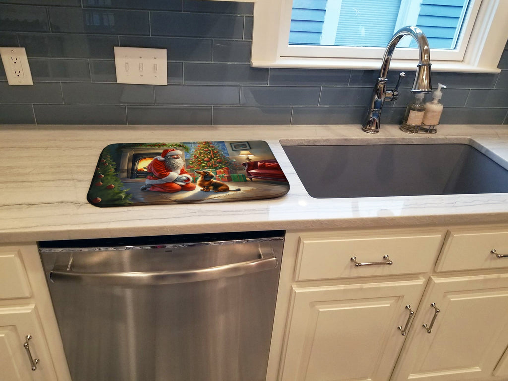 Dachshund and Santa Claus Dish Drying Mat Absorbent Dish Drying Mat Pad for Kitchen Counter Dish Drainer Mat for Countertop, 14 x 21", Multicolor