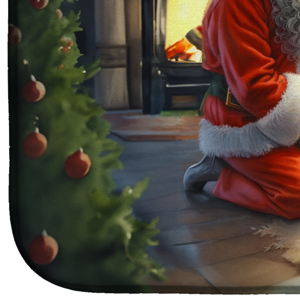 Dachshund and Santa Claus Dish Drying Mat Absorbent Dish Drying Mat Pad for Kitchen Counter Dish Drainer Mat for Countertop, 14 x 21", Multicolor