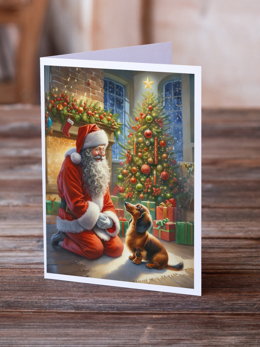 Dachshund and Santa Claus Greeting Cards Pack of 8 Blank Cards with Envelopes Whimsical A7 Size 5x7