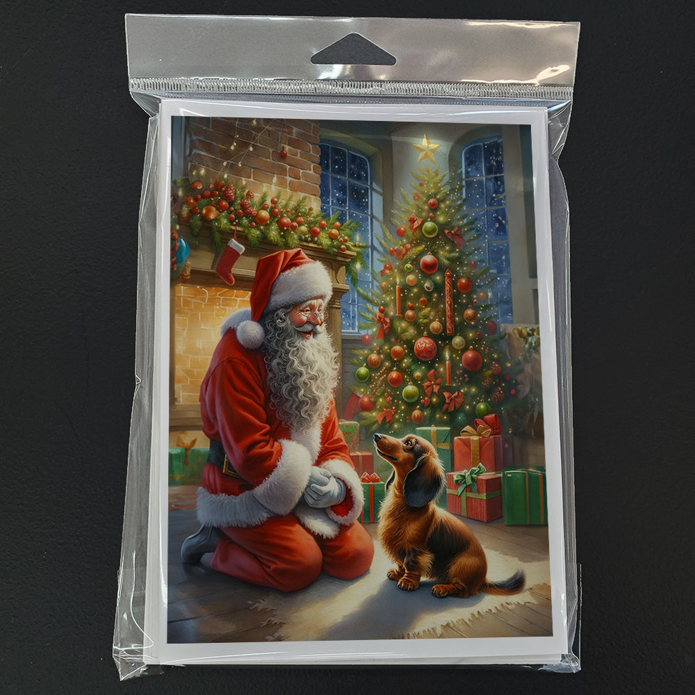 Dachshund and Santa Claus Greeting Cards Pack of 8 Blank Cards with Envelopes Whimsical A7 Size 5x7
