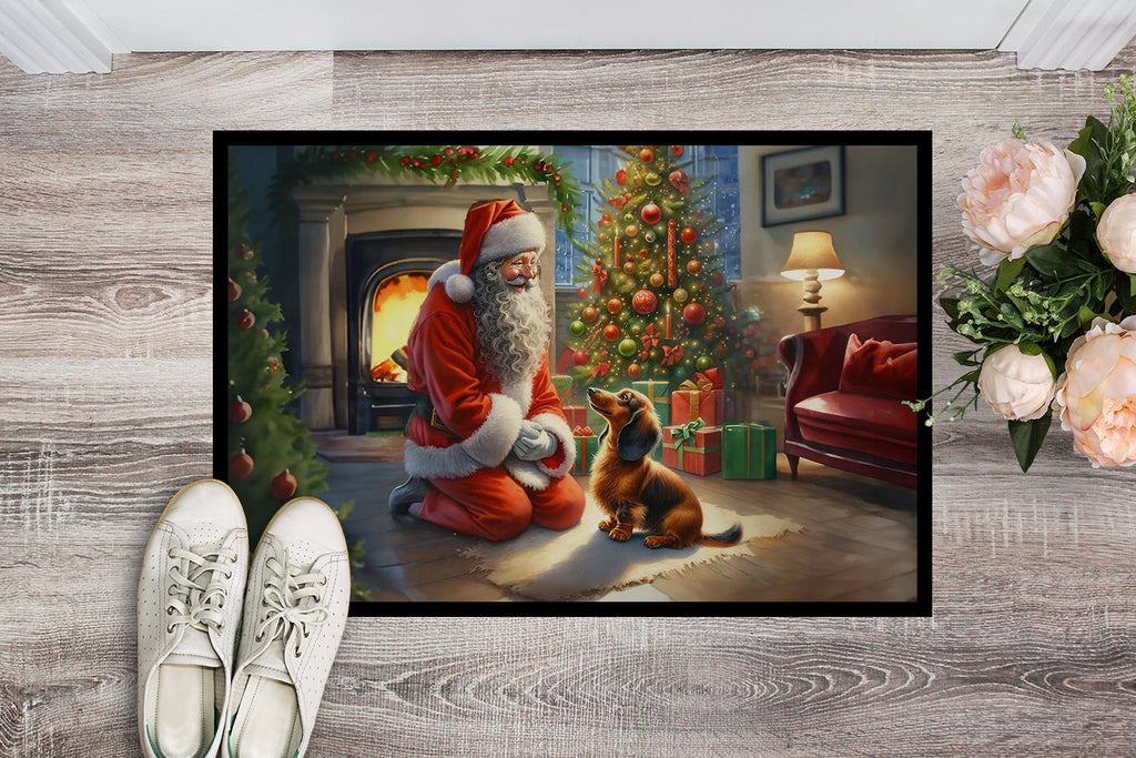 Dachshund and Santa Claus Doormat Indoor Outdoor 24H X 36W Front Door Mat Rugs for Entryway, Non Slip Washable Low Pile,