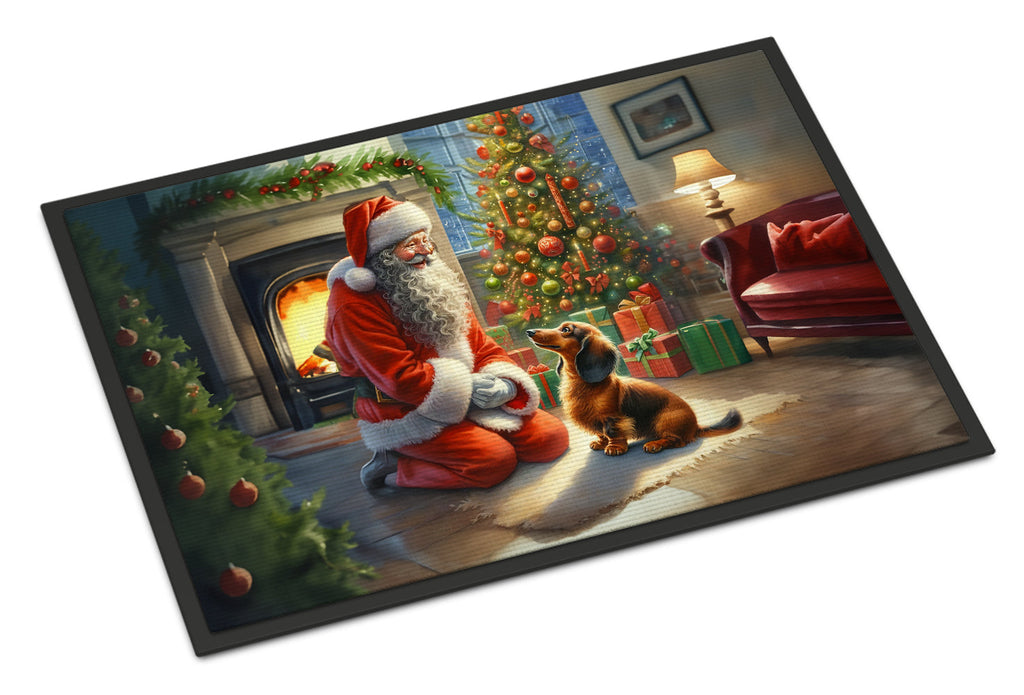 Dachshund and Santa Claus Doormat Indoor Outdoor 18H X 27W Front Door Mat Rugs for Entryway, Non Slip Washable