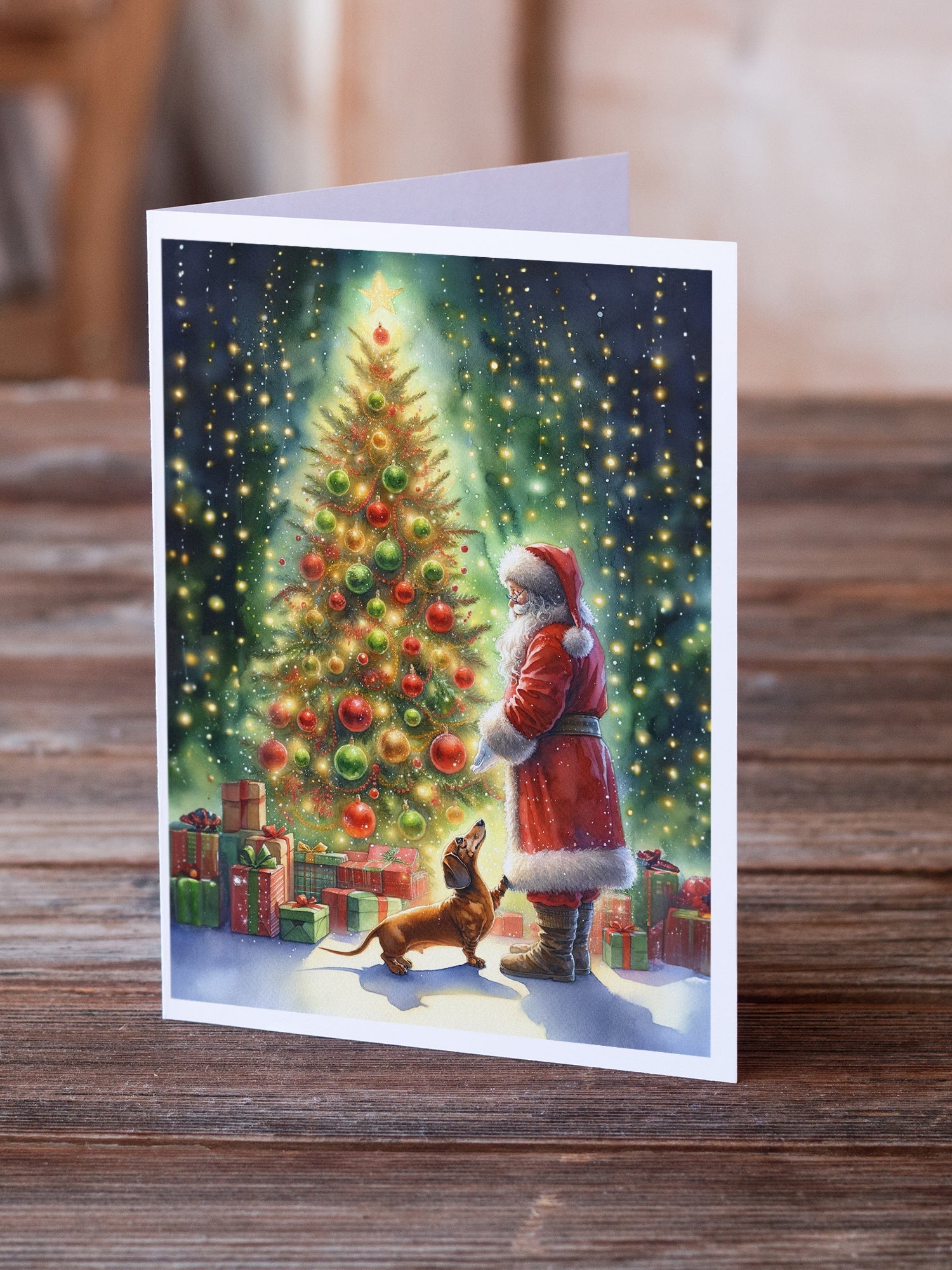 Dachshund and Santa Claus Greeting Cards Pack of 8 Blank Cards with Envelopes Whimsical A7 Size 5x7