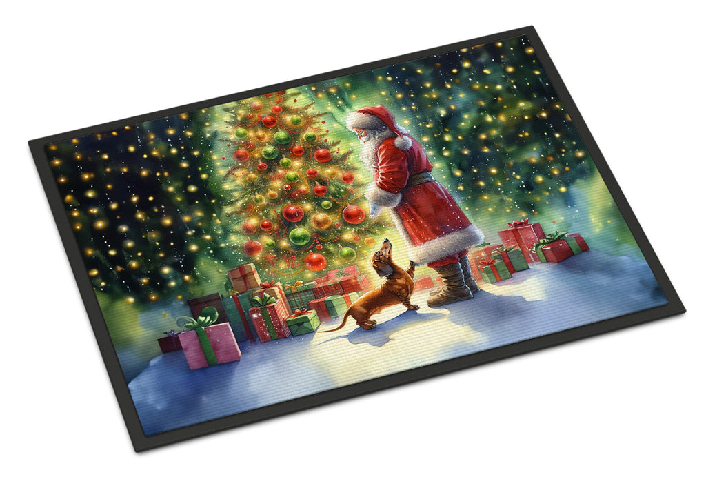 Dachshund and Santa Claus Doormat Indoor Outdoor 18H X 27W Front Door Mat Rugs for Entryway, Non Slip Washable