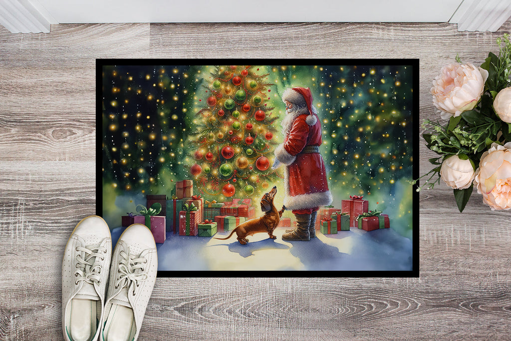 Dachshund and Santa Claus Doormat Indoor Outdoor 18H X 27W Front Door Mat Rugs for Entryway, Non Slip Washable