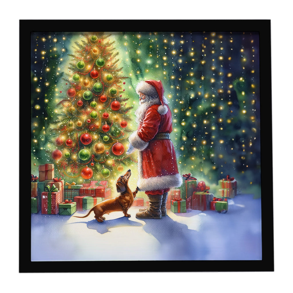 Dachshund and Santa Claus Framed Metal Print Bathroom, Kitchen, Office, Home Decor Wall Art Ready to Hang, Square, 8X8