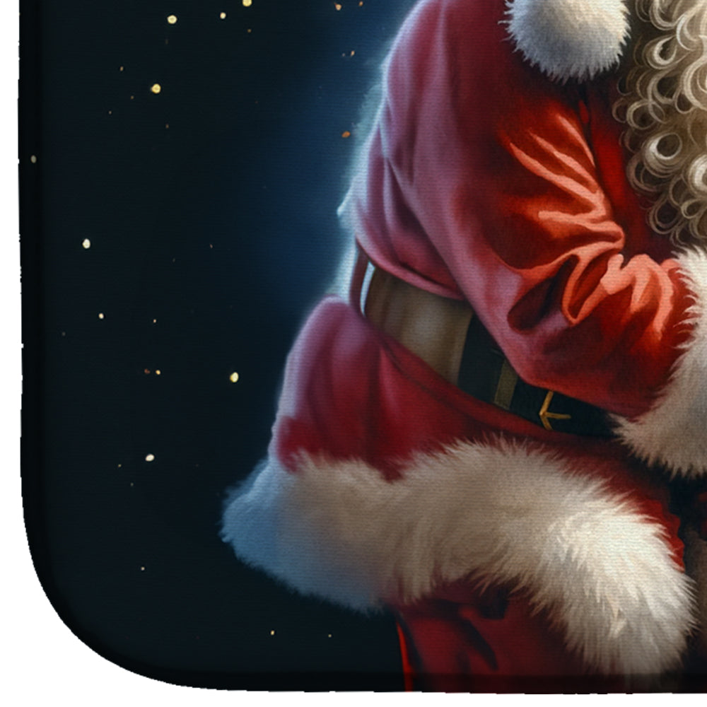 Dachshund and Santa Claus Dish Drying Mat Absorbent Dish Drying Mat Pad for Kitchen Counter Dish Drainer Mat for Countertop, 14 x 21", Multicolor