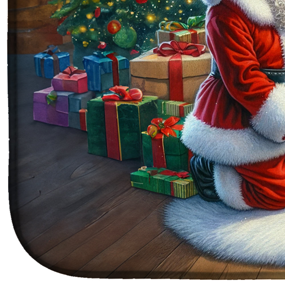 Dalmatian and Santa Claus Dish Drying Mat Absorbent Dish Drying Mat Pad for Kitchen Counter Dish Drainer Mat for Countertop, 14 x 21", Multicolor