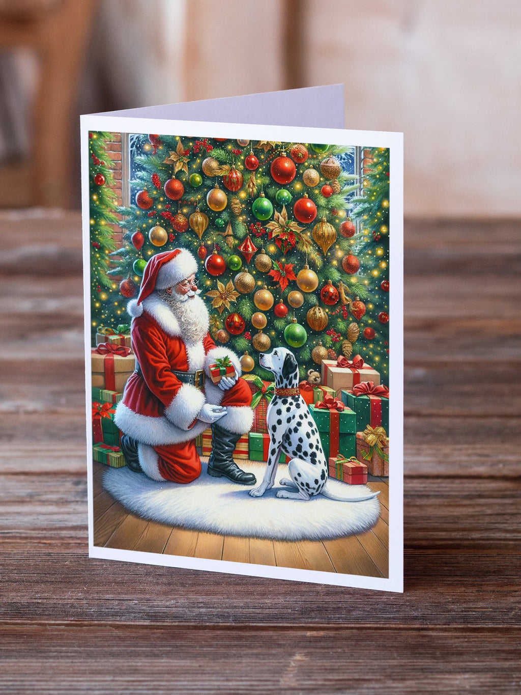 Dalmatian and Santa Claus Greeting Cards Pack of 8 Blank Cards with Envelopes Whimsical A7 Size 5x7