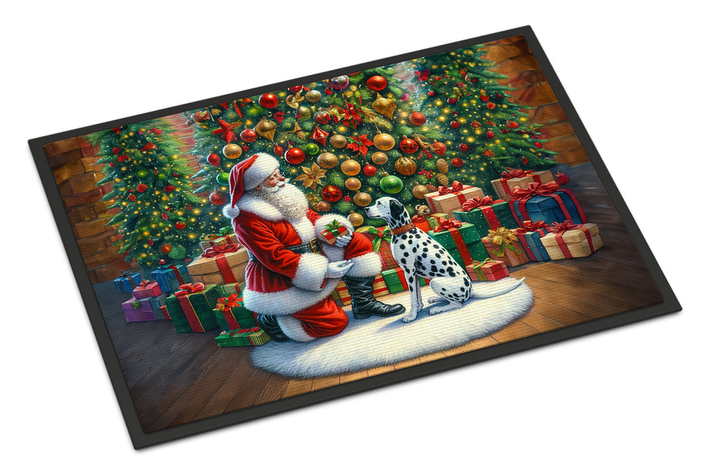 Dalmatian and Santa Claus Doormat Indoor Outdoor 18H X 27W Front Door Mat Rugs for Entryway, Non Slip Washable