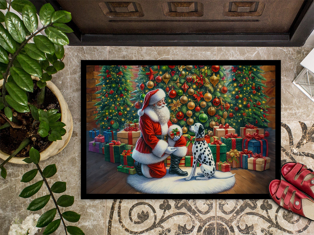 Dalmatian and Santa Claus Doormat Indoor Outdoor 18H X 27W Front Door Mat Rugs for Entryway, Non Slip Washable