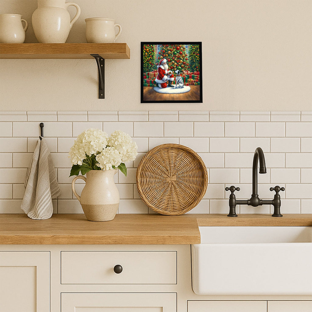 Dalmatian and Santa Claus Framed Metal Print Bathroom, Kitchen, Office, Home Decor Wall Art Ready to Hang, Square, 8X8