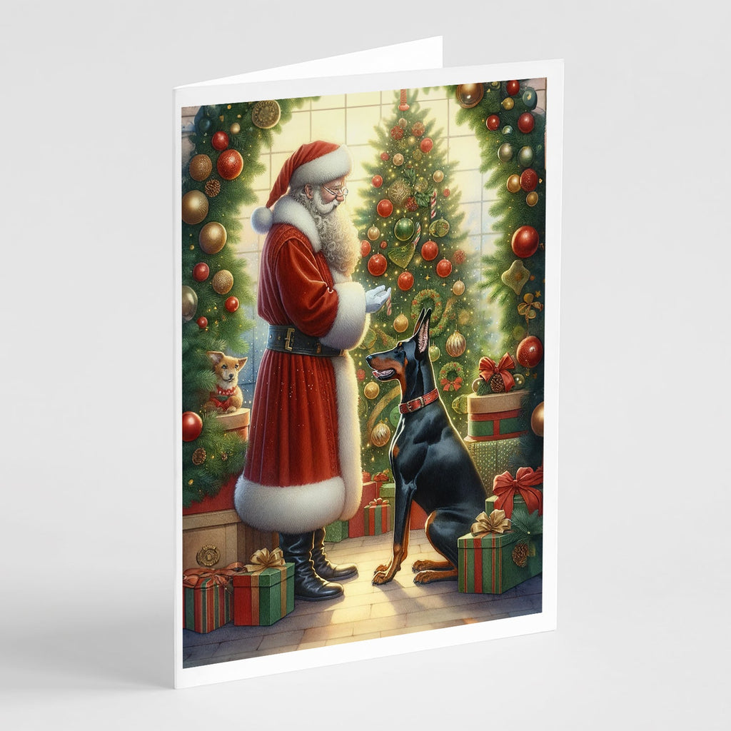 Doberman Pinscher and Santa Claus Greeting Cards Pack of 8 Blank Cards with Envelopes Whimsical A7 Size 5x7