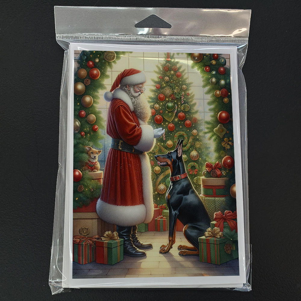 Doberman Pinscher and Santa Claus Greeting Cards Pack of 8 Blank Cards with Envelopes Whimsical A7 Size 5x7