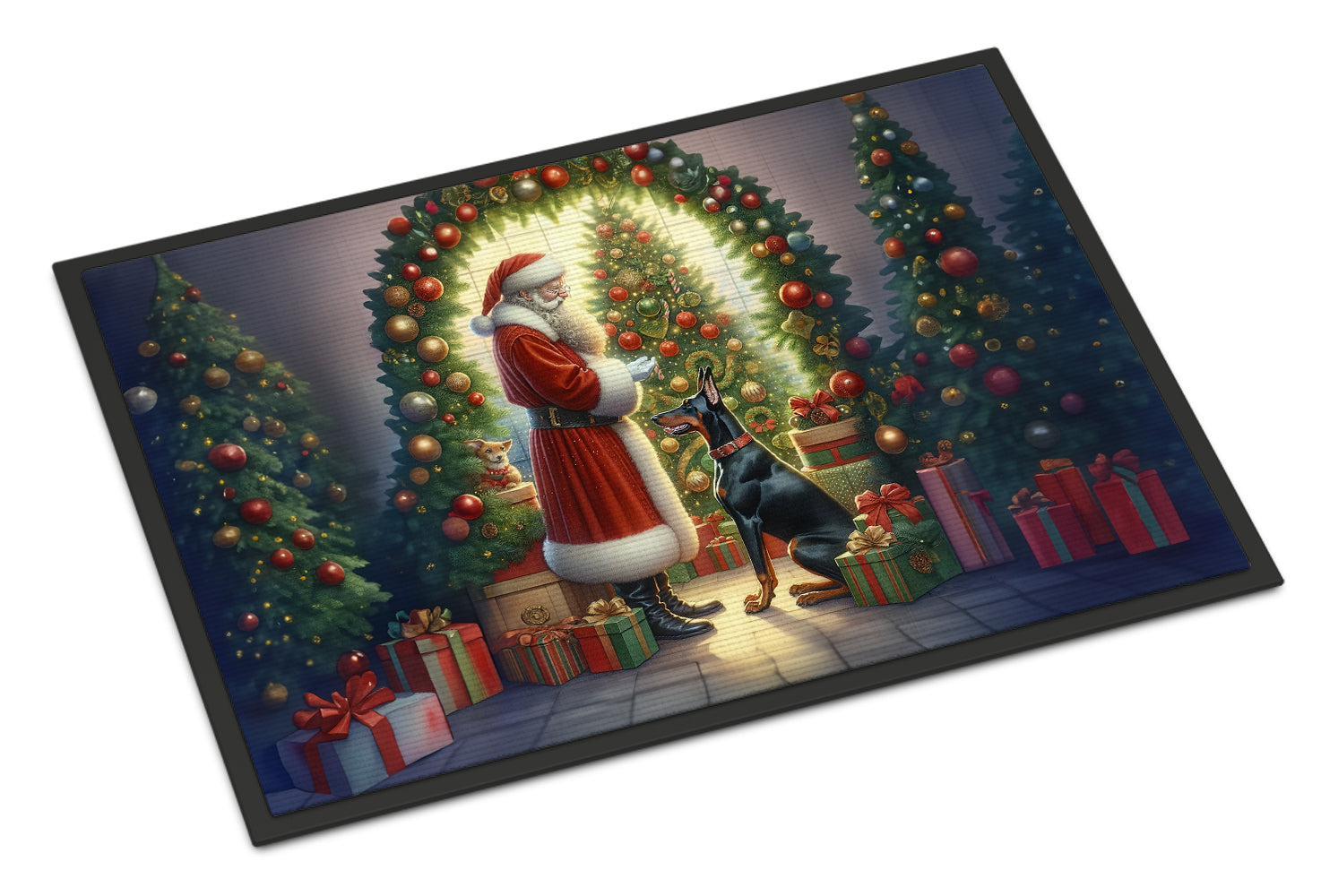 Doberman Pinscher and Santa Claus Doormat Indoor Outdoor 24H X 36W Front Door Mat Rugs for Entryway, Non Slip Washable Low Pile,