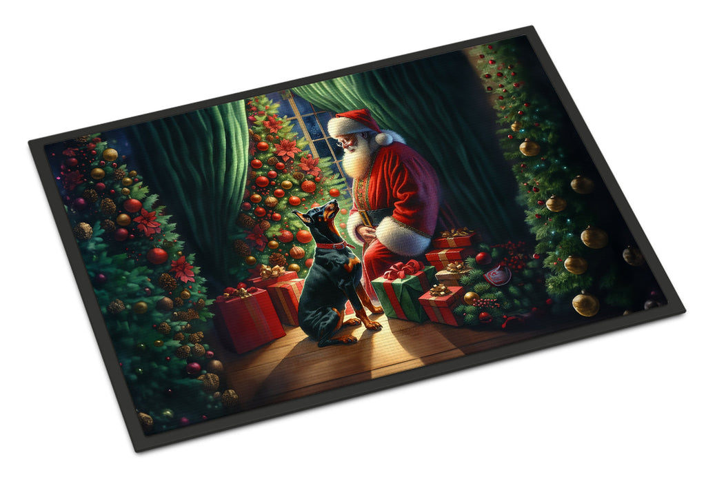 Doberman Pinscher and Santa Claus Doormat Indoor Outdoor 24H X 36W Front Door Mat Rugs for Entryway, Non Slip Washable Low Pile,