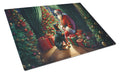 Doberman Pinscher and Santa Claus Cutting Board Tempered Glass Kitchen Cutting Surface, Heat Resistant Chopping, Non-Slip Feet, Food Prep & Serving