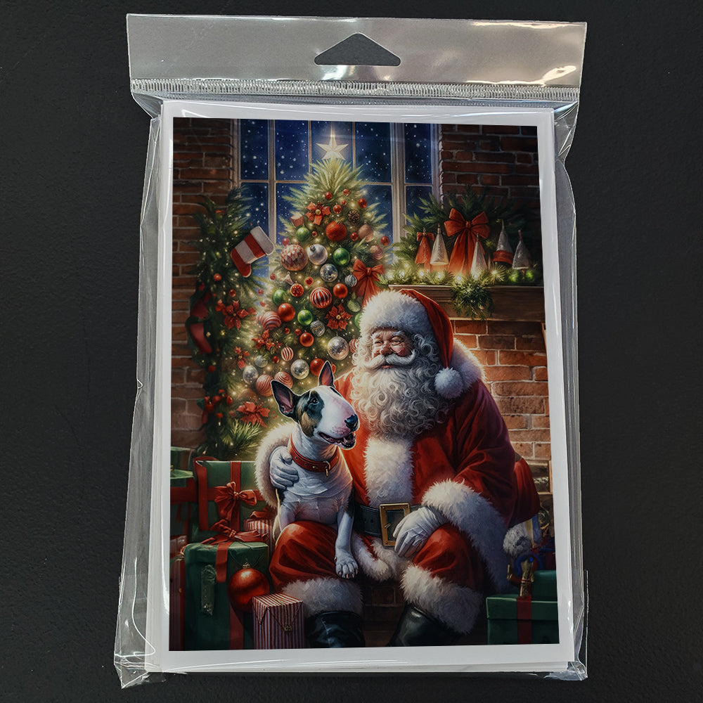 English Bull Terrier and Santa Claus Greeting Cards Pack of 8 Blank Cards with Envelopes Whimsical A7 Size 5x7