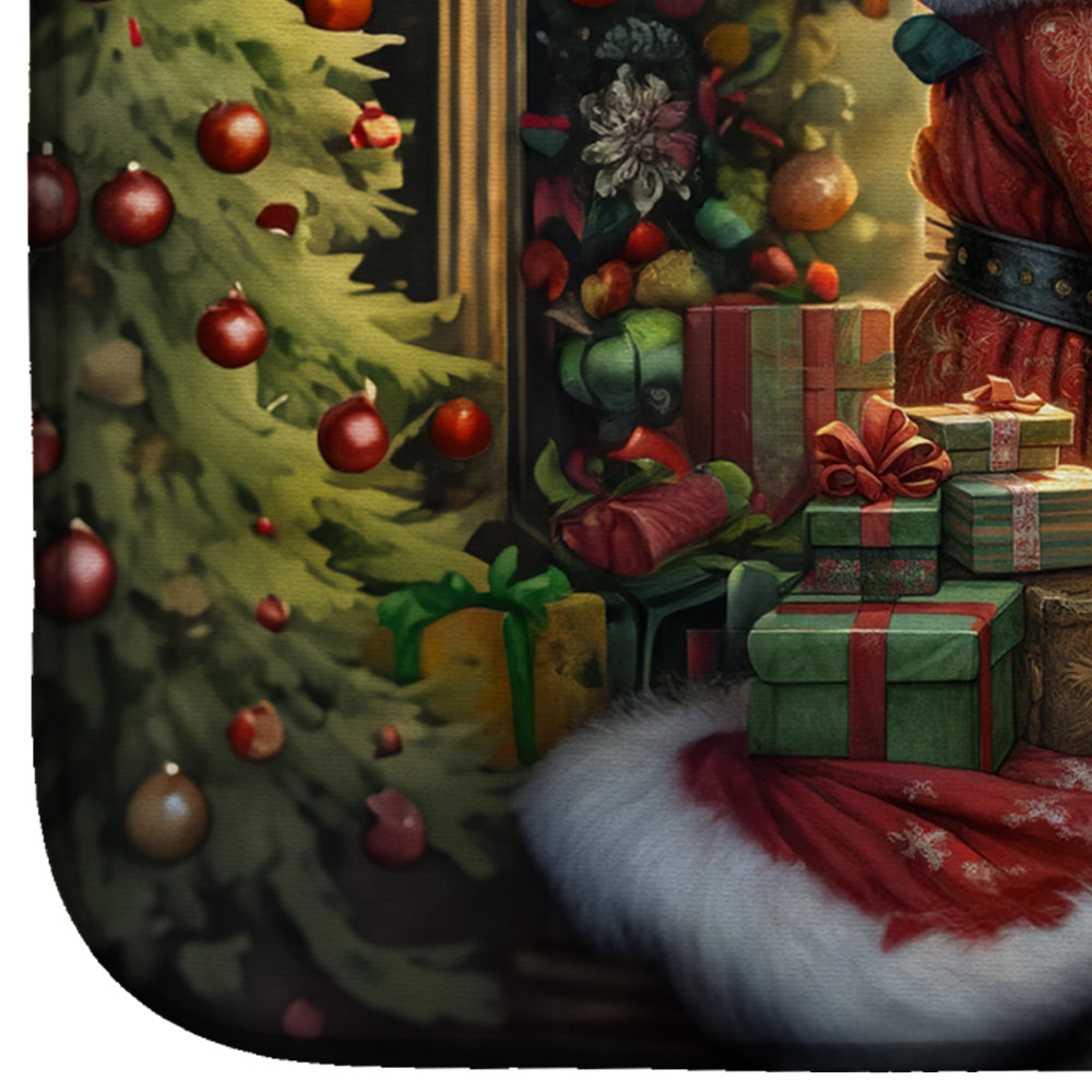 English Setter and Santa Claus Dish Drying Mat Absorbent Dish Drying Mat Pad for Kitchen Counter Dish Drainer Mat for Countertop, 14 x 21", Multicolor