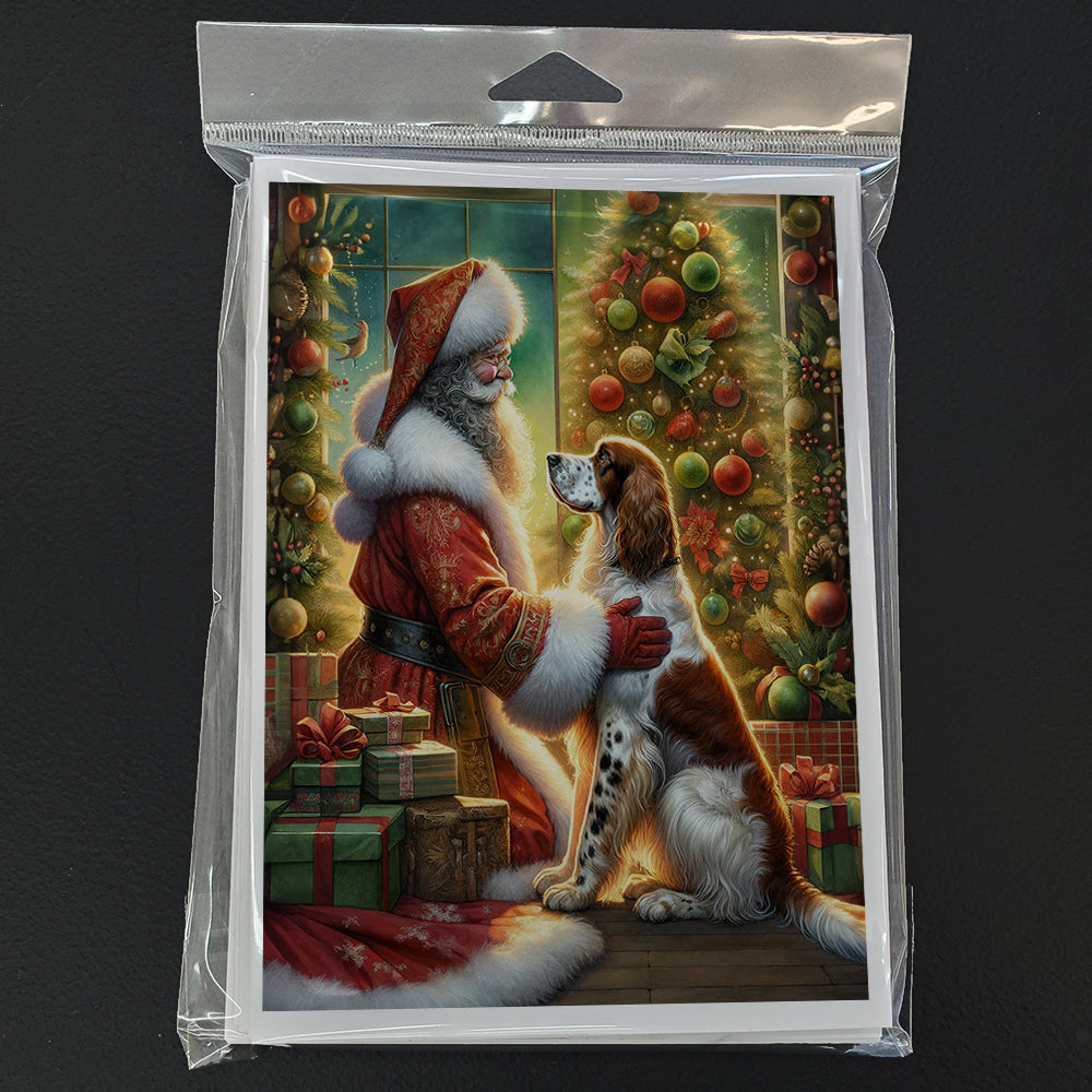 English Setter and Santa Claus Greeting Cards Pack of 8 Blank Cards with Envelopes Whimsical A7 Size 5x7