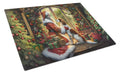 English Setter and Santa Claus Cutting Board Tempered Glass Kitchen Cutting Surface, Heat Resistant Chopping, Non-Slip Feet, Food Prep & Serving