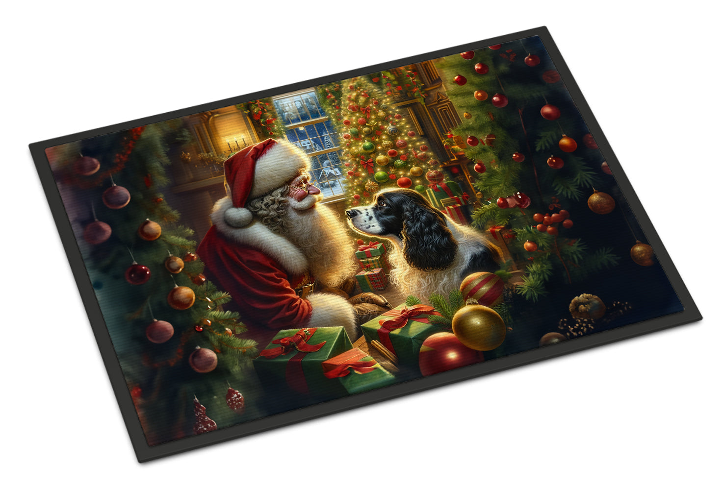 English Springer Spaniel and Santa Claus Doormat Indoor Outdoor 18H X 27W Front Door Mat Rugs for Entryway, Non Slip Washable