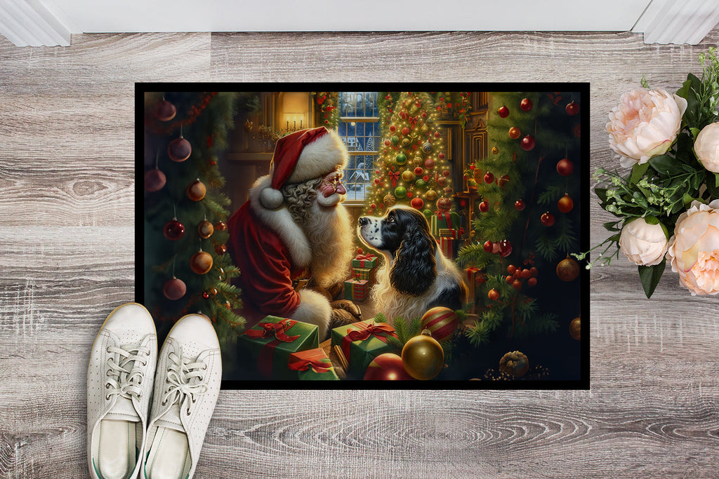 English Springer Spaniel and Santa Claus Doormat Indoor Outdoor 18H X 27W Front Door Mat Rugs for Entryway, Non Slip Washable