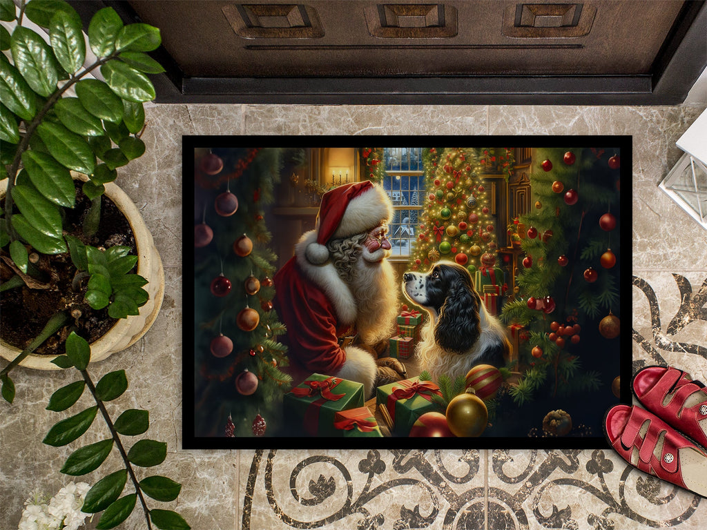 English Springer Spaniel and Santa Claus Doormat Indoor Outdoor 18H X 27W Front Door Mat Rugs for Entryway, Non Slip Washable