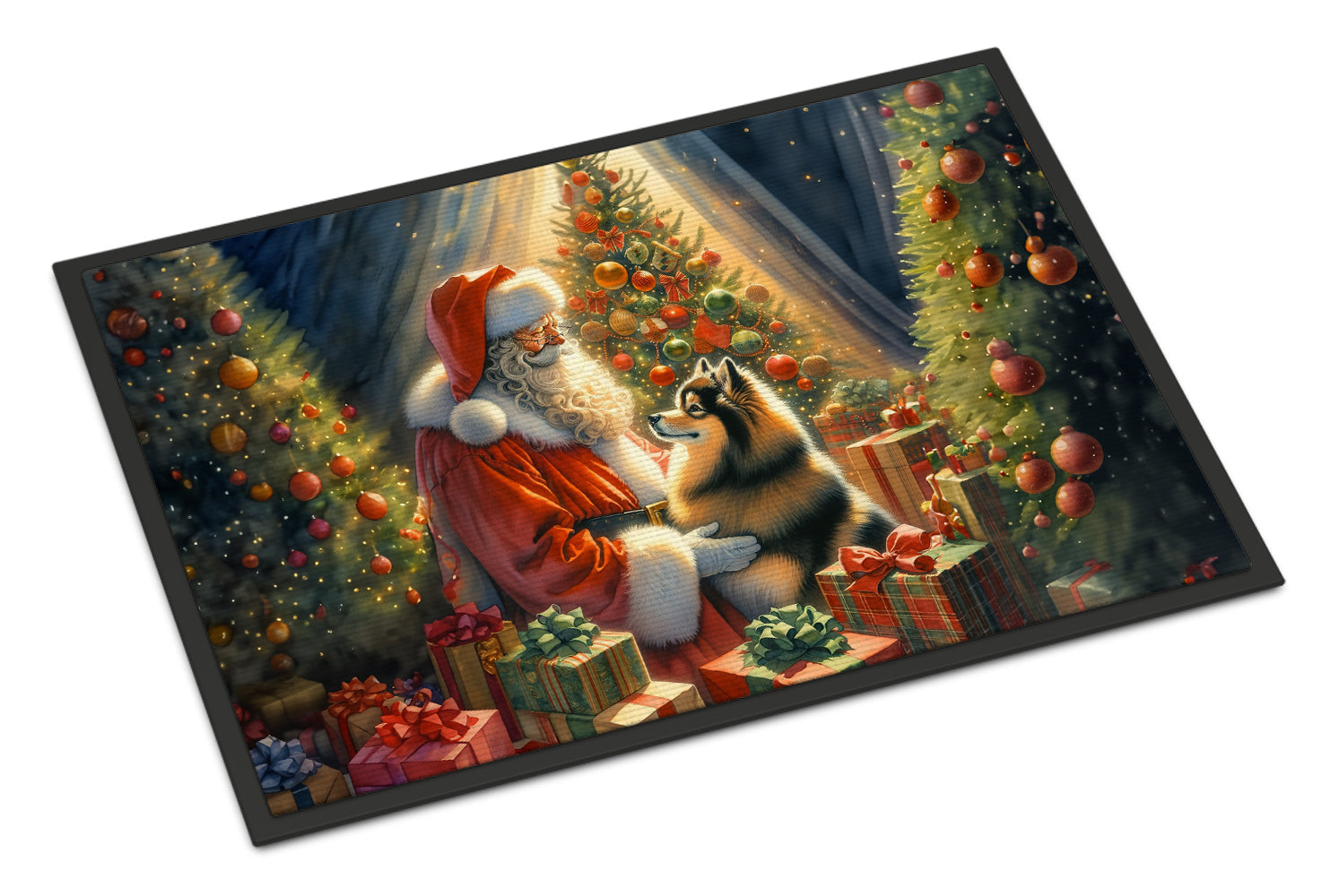 Finnish Spitz and Santa Claus Doormat Indoor Outdoor 18H X 27W Front Door Mat Rugs for Entryway, Non Slip Washable