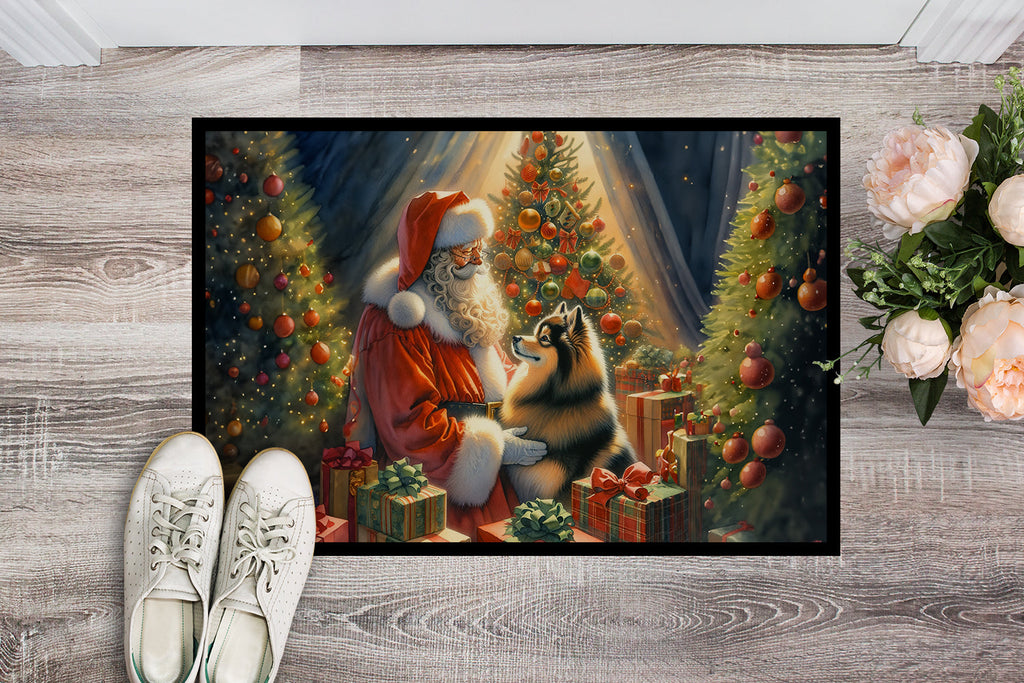 Finnish Spitz and Santa Claus Doormat Indoor Outdoor 18H X 27W Front Door Mat Rugs for Entryway, Non Slip Washable