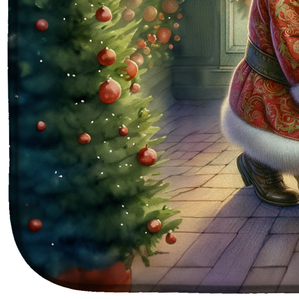 Finnish Spitz and Santa Claus Dish Drying Mat Absorbent Dish Drying Mat Pad for Kitchen Counter Dish Drainer Mat for Countertop, 14 x 21", Multicolor