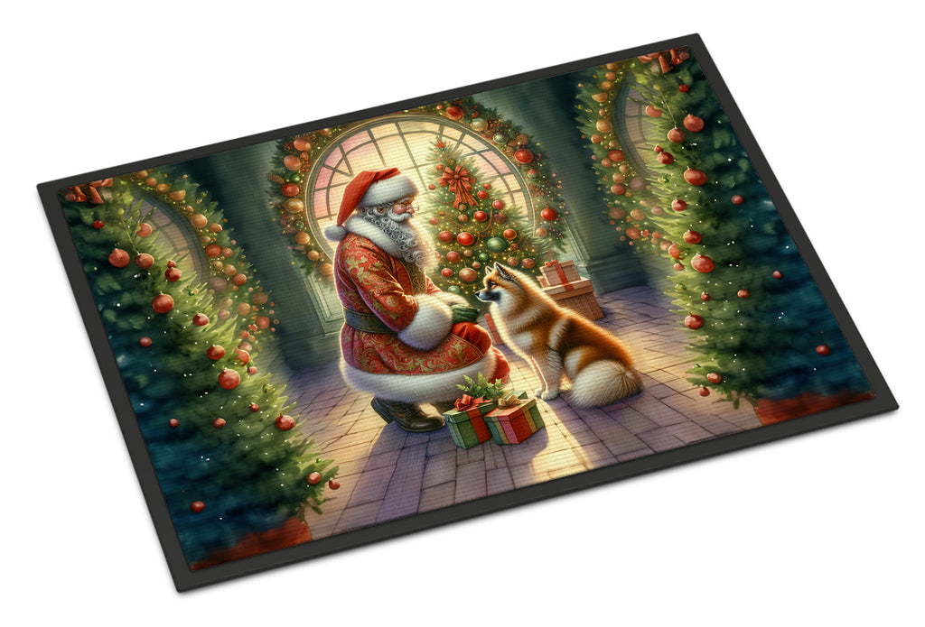 Finnish Spitz and Santa Claus Doormat Indoor Outdoor 24H X 36W Front Door Mat Rugs for Entryway, Non Slip Washable Low Pile,