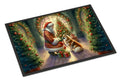 Finnish Spitz and Santa Claus Doormat Indoor Outdoor 18H X 27W Front Door Mat Rugs for Entryway, Non Slip Washable