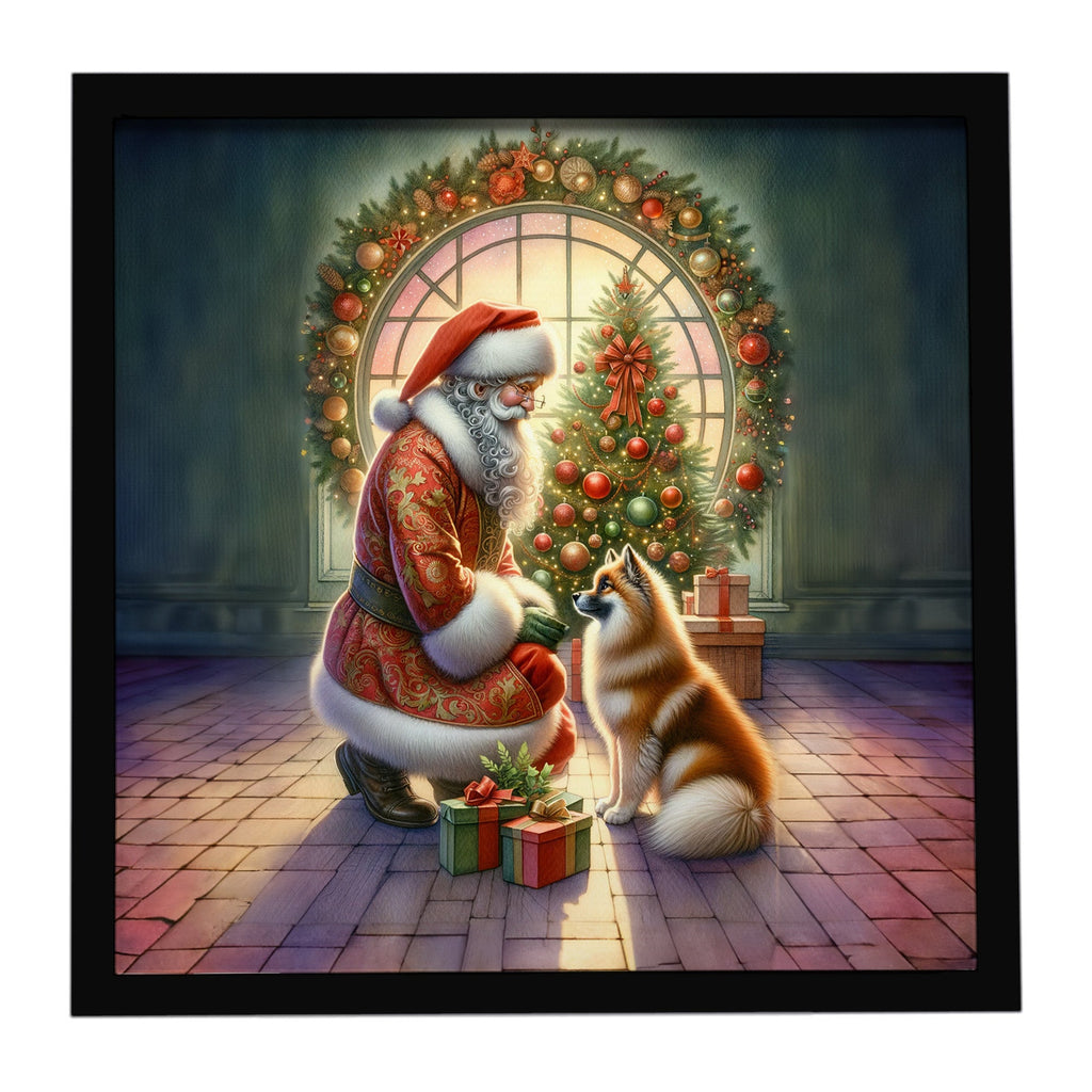 Finnish Spitz and Santa Claus Framed Metal Print Bathroom, Kitchen, Office, Home Decor Wall Art Ready to Hang, Square, 8X8